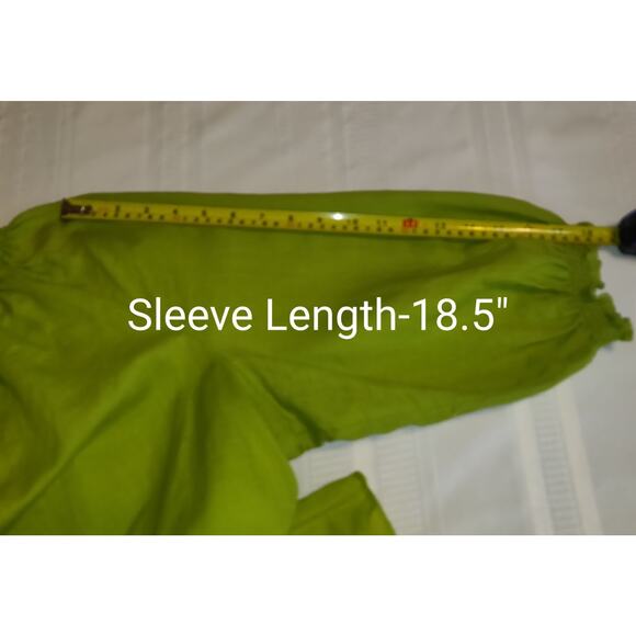 Lime Green Linen Blend Top Women's Blouse 2X Embroidered Tassels Boho Festival - Picture 16 of 16